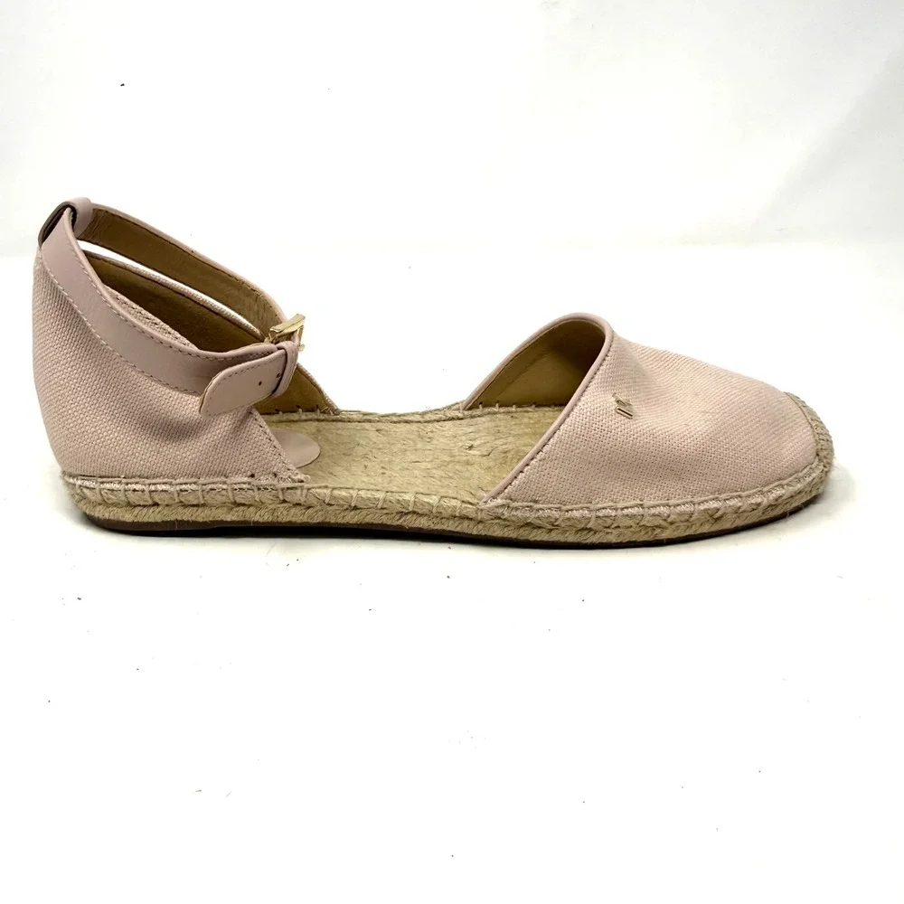 Michael Kors Womens Blush Pink Canvas Ankle Strap Espadrille Flats MK Logo 7M